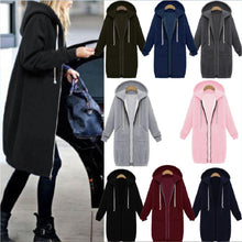Load image into Gallery viewer, Wipalo 2019 Autumn Winter Casual Women Long Hoodies Sweatshirt Coat Zip Up Outerwear Hooded Jacket Plus Size Outwear Tops