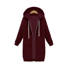 Load image into Gallery viewer, Wipalo 2019 Autumn Winter Casual Women Long Hoodies Sweatshirt Coat Zip Up Outerwear Hooded Jacket Plus Size Outwear Tops