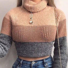 Load image into Gallery viewer, Cryptographic Fashion Women's Turtlenecks Sweaters Striped Long Sleeve Knitted Pullovers Females Jumpers Cropped Sweaters Fall