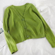 Load image into Gallery viewer, Short Cardigan Women V-Neck Knitted Sweater Coat Long Sleeve Tops Single Breasted with Three Buttons Casual Cardigans