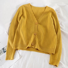 Load image into Gallery viewer, Short Cardigan Women V-Neck Knitted Sweater Coat Long Sleeve Tops Single Breasted with Three Buttons Casual Cardigans
