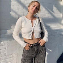 Load image into Gallery viewer, Meihuida Summer Autumn Women Korean Fashion Sexy Long Sleeve Open Front Button Up Knitting Cardigan Crop Top Short Sweaters