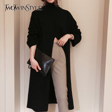 Load image into Gallery viewer, TWOTWINSTYLE Split Black Sweater Women Long Sleeve Turtleneck Knitted Pullover Tops Female Clothes Korean 2019 Winter New