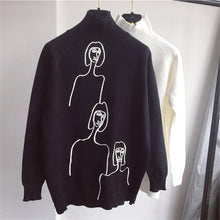 Load image into Gallery viewer, Korobov Korean Women 2020 New Sweaters Cartoon Embroidery Female Jumper Long Sleeve Pullover Turtleneck Mujer Sueter 76271