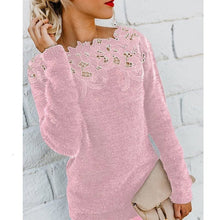 Load image into Gallery viewer, Women Autumn Winter Fleece Pullover Sexy Lace Hollow Out Plush Sweater Slash Neck Knitted Sweater Plus Size Tops Casual Jumpers