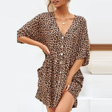 Load image into Gallery viewer, Sexy Womens Fashion Ladies Open Leopard Splice Print Button Casual Dress