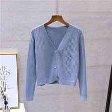 Load image into Gallery viewer, Short Cardigan Women V-Neck Knitted Sweater Coat Long Sleeve Tops Single Breasted with Three Buttons Casual Cardigans