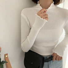 Load image into Gallery viewer, Neploe 2020 Fall Winter Ruffles Sweater Turtleneck Ruched Women Sweaters High Elastic Solid Female Slim Sexy Knitted Pullovers