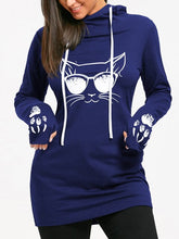 Load image into Gallery viewer, Wipalo Cartoon Cat Print Drawstring Tunic Long Hoodies Long Sleeve Feminino Harajuku Spring Female Casual Hoodies Sweatshirts