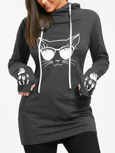 Load image into Gallery viewer, Wipalo Cartoon Cat Print Drawstring Tunic Long Hoodies Long Sleeve Feminino Harajuku Spring Female Casual Hoodies Sweatshirts