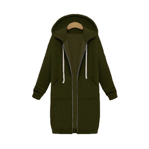 Wipalo 2019 Autumn Winter Casual Women Long Hoodies Sweatshirt Coat Zip Up Outerwear Hooded Jacket Plus Size Outwear Tops