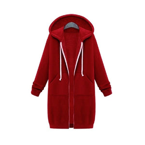 Wipalo 2019 Autumn Winter Casual Women Long Hoodies Sweatshirt Coat Zip Up Outerwear Hooded Jacket Plus Size Outwear Tops