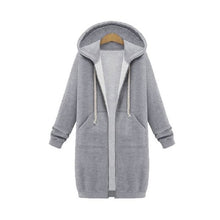 Load image into Gallery viewer, Wipalo 2019 Autumn Winter Casual Women Long Hoodies Sweatshirt Coat Zip Up Outerwear Hooded Jacket Plus Size Outwear Tops
