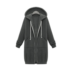 Wipalo 2019 Autumn Winter Casual Women Long Hoodies Sweatshirt Coat Zip Up Outerwear Hooded Jacket Plus Size Outwear Tops