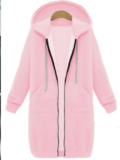 Wipalo 2019 Autumn Winter Casual Women Long Hoodies Sweatshirt Coat Zip Up Outerwear Hooded Jacket Plus Size Outwear Tops