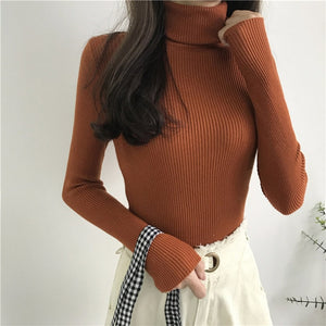 2019 Autumn Winter Thick Sweater Women Knitted Ribbed Pullover Sweater Long Sleeve Turtleneck Slim Jumper Soft Warm Pull Femme