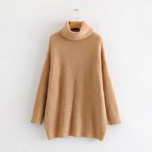 Load image into Gallery viewer, 2019 Winter Candy Color Oversized Turtleneck Sweater Hot pink Mustard Color Loose Knitted Jersey
