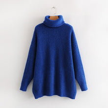 Load image into Gallery viewer, 2019 Winter Candy Color Oversized Turtleneck Sweater Hot pink Mustard Color Loose Knitted Jersey
