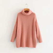 Load image into Gallery viewer, 2019 Winter Candy Color Oversized Turtleneck Sweater Hot pink Mustard Color Loose Knitted Jersey
