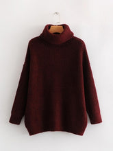 Load image into Gallery viewer, 2019 Winter Candy Color Oversized Turtleneck Sweater Hot pink Mustard Color Loose Knitted Jersey
