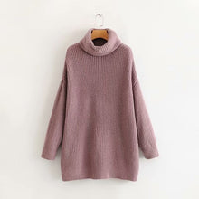 Load image into Gallery viewer, 2019 Winter Candy Color Oversized Turtleneck Sweater Hot pink Mustard Color Loose Knitted Jersey
