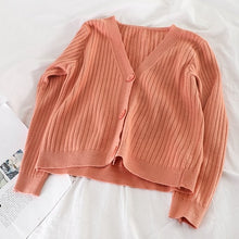 Load image into Gallery viewer, Short Cardigan Women V-Neck Knitted Sweater Coat Long Sleeve Tops Single Breasted with Three Buttons Casual Cardigans
