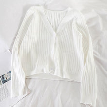 Load image into Gallery viewer, Short Cardigan Women V-Neck Knitted Sweater Coat Long Sleeve Tops Single Breasted with Three Buttons Casual Cardigans

