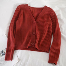 Load image into Gallery viewer, Short Cardigan Women V-Neck Knitted Sweater Coat Long Sleeve Tops Single Breasted with Three Buttons Casual Cardigans
