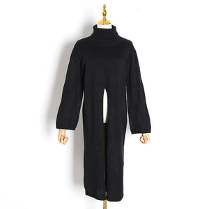 TWOTWINSTYLE Split Black Sweater Women Long Sleeve Turtleneck Knitted Pullover Tops Female Clothes Korean 2019 Winter New