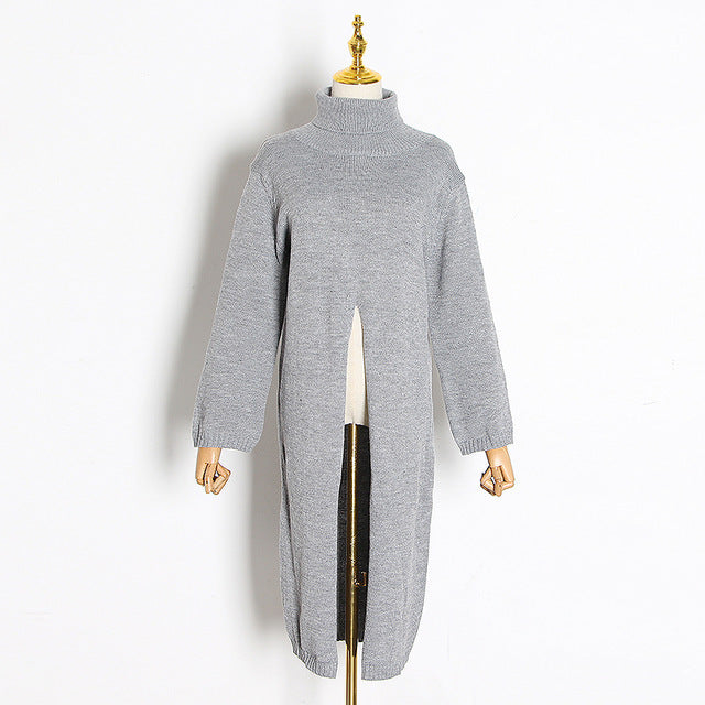 TWOTWINSTYLE Split Black Sweater Women Long Sleeve Turtleneck Knitted Pullover Tops Female Clothes Korean 2019 Winter New