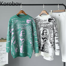 Load image into Gallery viewer, Korobov Harajuku Cartton Embroidery Pattern Women Sweaters Korean Casual O Neck Long Sleeve Pullovers Basic Sueter Mujer 79035
