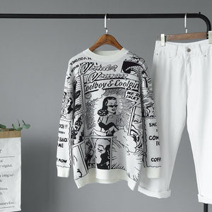 Korobov Harajuku Cartton Embroidery Pattern Women Sweaters Korean Casual O Neck Long Sleeve Pullovers Basic Sueter Mujer 79035