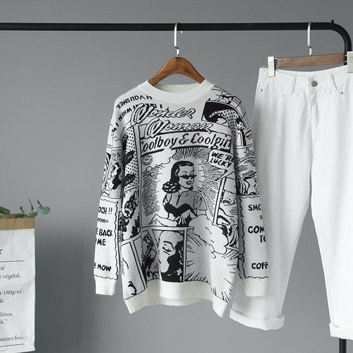 Korobov Harajuku Cartton Embroidery Pattern Women Sweaters Korean Casual O Neck Long Sleeve Pullovers Basic Sueter Mujer 79035