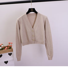 Load image into Gallery viewer, Women&#39;s Cropped Cardigan Sweaters Female Black White Short Sweater V Neck Single Breasted Sweater Woman Knitted Cardigan GD153
