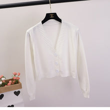 Load image into Gallery viewer, Women&#39;s Cropped Cardigan Sweaters Female Black White Short Sweater V Neck Single Breasted Sweater Woman Knitted Cardigan GD153
