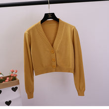 Load image into Gallery viewer, Women&#39;s Cropped Cardigan Sweaters Female Black White Short Sweater V Neck Single Breasted Sweater Woman Knitted Cardigan GD153
