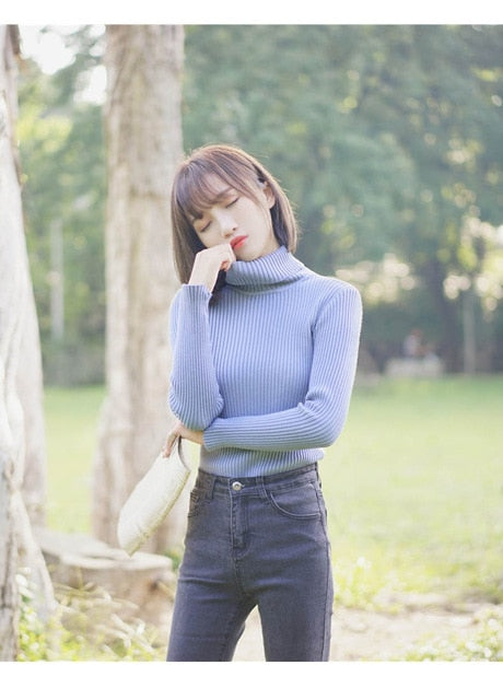 GUMPRUN Winter Women Knitted Turtleneck Sweater 2019 Fall Casual Slim Sweaters Pullover Womens Long Sleeve Elasticity Sweater