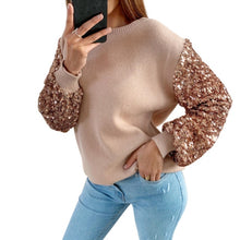 Load image into Gallery viewer, Autumn Women Sweater Tops Lantern Long Sleeve Sequins Bling Lady Pullover Sweater Korean Slim Knit Slim Sweater Female Knitwear
