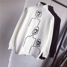 Load image into Gallery viewer, Korobov Korean Women 2020 New Sweaters Cartoon Embroidery Female Jumper Long Sleeve Pullover Turtleneck Mujer Sueter 76271
