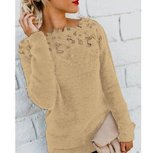 Load image into Gallery viewer, Women Autumn Winter Fleece Pullover Sexy Lace Hollow Out Plush Sweater Slash Neck Knitted Sweater Plus Size Tops Casual Jumpers
