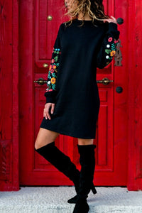 Velvet Winter Dress Women Long Sleeve O Neck Casual Party Dress Vintage Vestido Lentejuelas