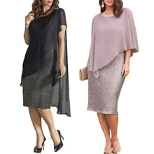 Load image into Gallery viewer, 2019 New Womens dress Elegant Plus Size O-Neck Chiffon Patchwork Double Layer Casual Loose Lady Office Party Midi Pencil Dress
