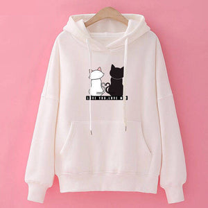 Winter Pullover Sweatshirts Women Cat Kawaii Poleron Mujer 2019 Kangaroo Pocket Hoodie School Korean Streetwear Oversized Hoodie