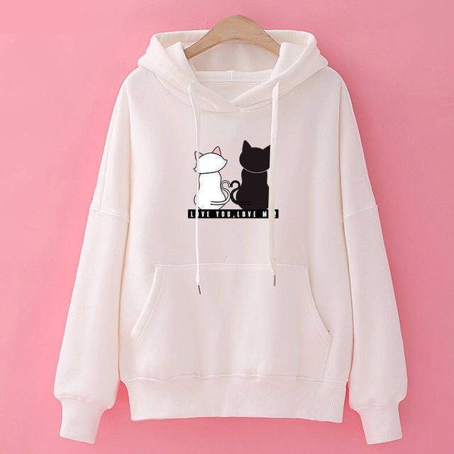 Winter Pullover Sweatshirts Women Cat Kawaii Poleron Mujer 2019 Kangaroo Pocket Hoodie School Korean Streetwear Oversized Hoodie