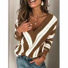 Load image into Gallery viewer, 2020 Spring Womens Sweater Striped Fashion V Neck Long Sleeve Sweater Loose Knitted Batwing Sleeve Pullover Sexy Jumper Tops Hot
