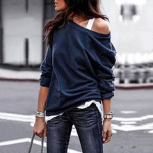 Load image into Gallery viewer, Cutout Sweatshirt Women 2019 Spring Slouchy Neckline Pullovers Fashion Casual Full Sleeve Sexy Hoodies Brand Black Red Blue Tops
