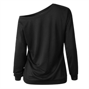 Cutout Sweatshirt Women 2019 Spring Slouchy Neckline Pullovers Fashion Casual Full Sleeve Sexy Hoodies Brand Black Red Blue Tops