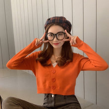 Load image into Gallery viewer, Women&#39;s Cropped Cardigan Sweaters Female Black White Short Sweater V Neck Single Breasted Sweater Woman Knitted Cardigan GD153
