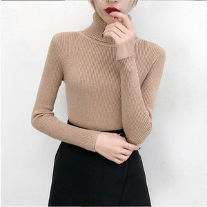 Bonjean Winter Knitted Jumper turtleneck Tops Pullovers Casual Sweaters Women Shirt Long Sleeve Tight Sweater Girls Korean