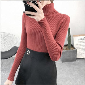 Bonjean Winter Knitted Jumper turtleneck Tops Pullovers Casual Sweaters Women Shirt Long Sleeve Tight Sweater Girls Korean
